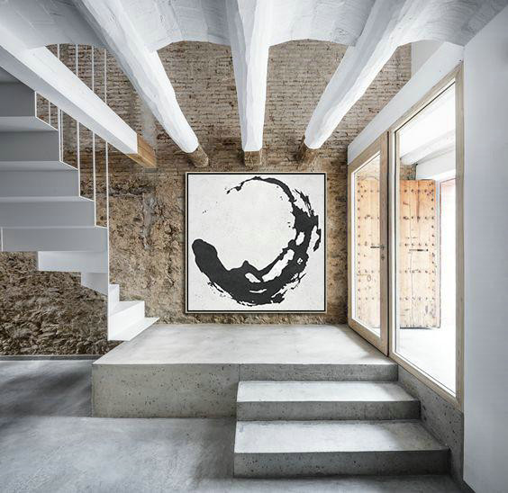Handmade Large Contemporary Art,Oversized Minimal Black And White Painting - Hand Paint Large Art